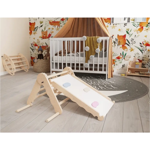 MAMOI® Triangle descalade avec toboggan interieur pour enfant, Mur escalade intérieur en bois pour bebe à partir de 1/2/3 an, Motricité libre montessori-1