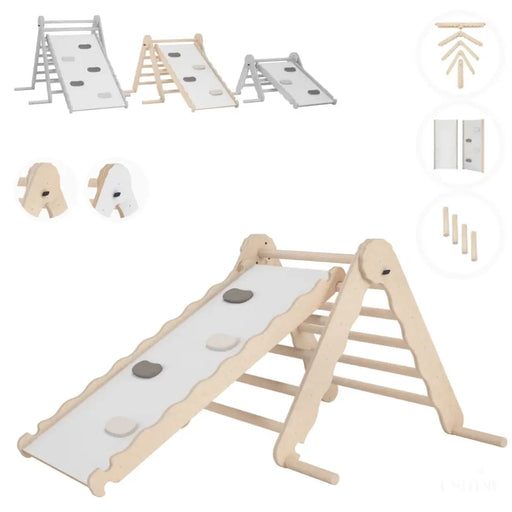 MAMOI® Triangle descalade avec toboggan interieur pour enfant, Mur escalade intérieur en bois pour bebe à partir de 1/2/3 an, Motricité libre montessori-0