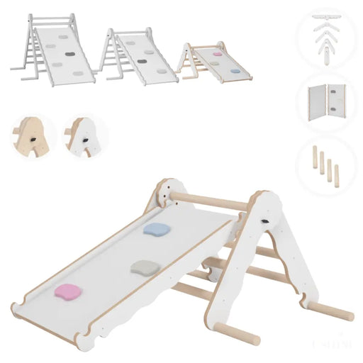 MAMOI® Triangle descalade avec toboggan interieur pour enfant, Mur escalade intérieur en bois pour bebe à partir de 1/2/3 an, Motricité libre montessori-0