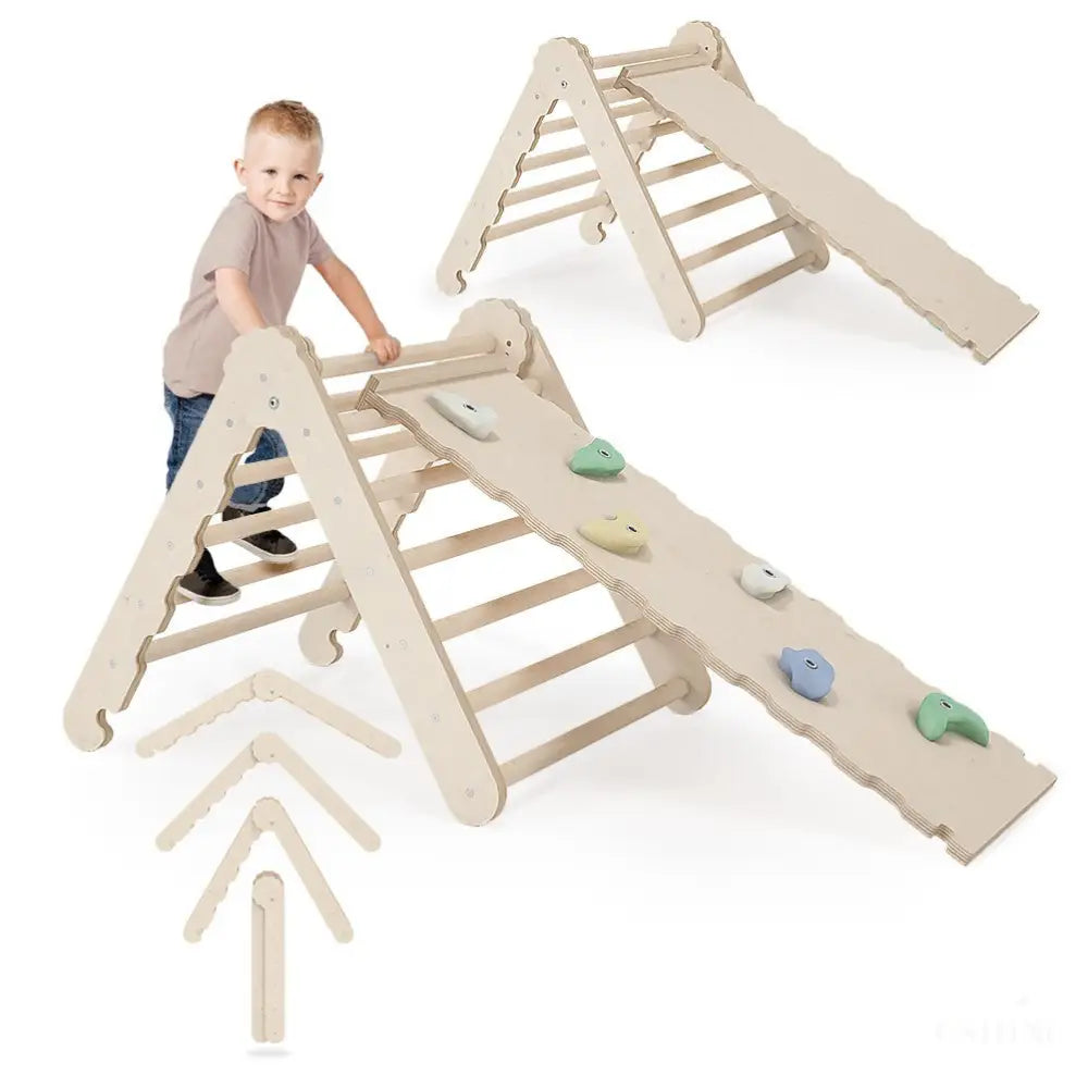 MAMOI® Triangle descalade avec toboggan interieur pour enfant, Mur escalade intérieur en bois pour bebe à partir de 1/2/3 an, Motricité libre montessori-0