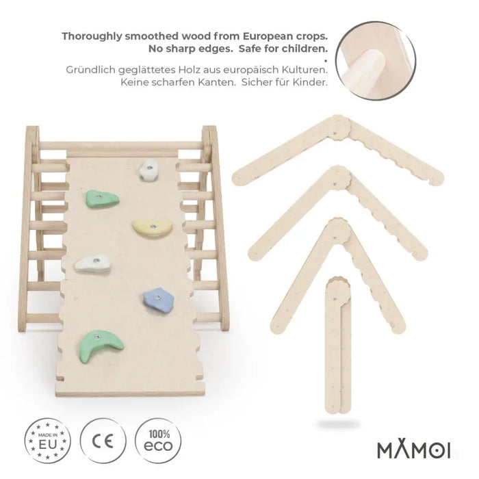 MAMOI® Triangle descalade avec toboggan interieur pour enfant, Mur escalade intérieur en bois pour bebe à partir de 1/2/3 an, Motricité libre montessori-1