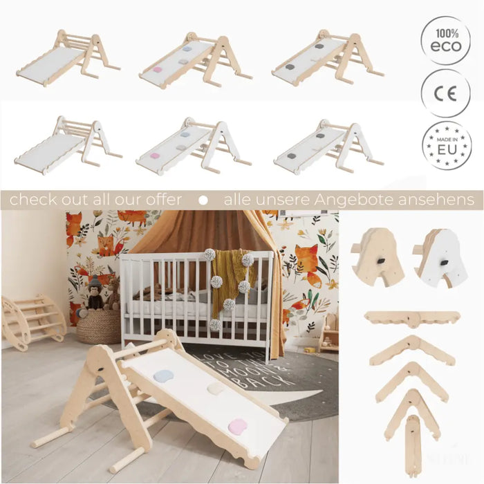 MAMOI® Triangle descalade avec toboggan interieur pour enfant, Mur escalade intérieur en bois pour bebe à partir de 1/2/3 an, Motricité libre montessori-4