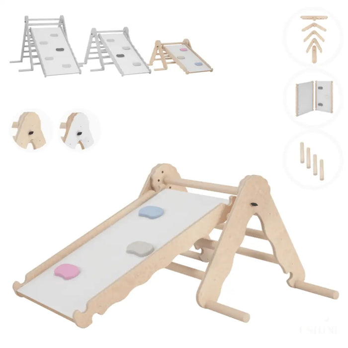 MAMOI® Triangle descalade avec toboggan interieur pour enfant, Mur escalade intérieur en bois pour bebe à partir de 1/2/3 an, Motricité libre montessori-0