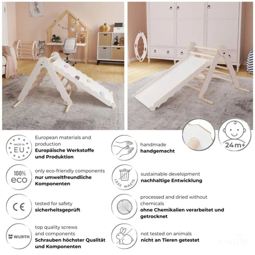 MAMOI® Triangle descalade avec toboggan interieur pour enfant, Mur escalade intérieur en bois pour bebe à partir de 1/2/3 an, Motricité libre montessori-1