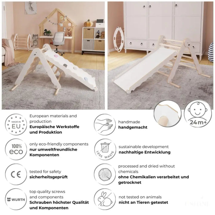 MAMOI® Triangle descalade avec toboggan interieur pour enfant, Mur escalade intérieur en bois pour bebe à partir de 1/2/3 an, Motricité libre montessori-1