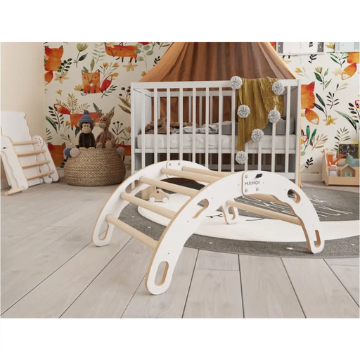 MAMOI® Triangle interieur, Mur escalade pour enfant, Aire de jeux pour bebe, Espalier en bois, Rocker arche à partir de 1/2/3 an, Bascule montessori-1