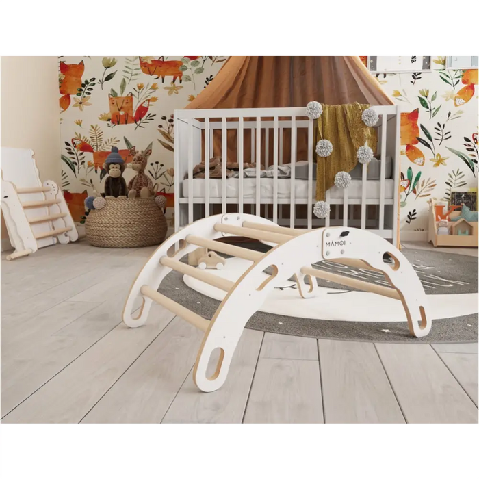 MAMOI® Triangle interieur, Mur escalade pour enfant, Aire de jeux pour bebe, Espalier en bois, Rocker arche à partir de 1/2/3 an, Bascule montessori-1