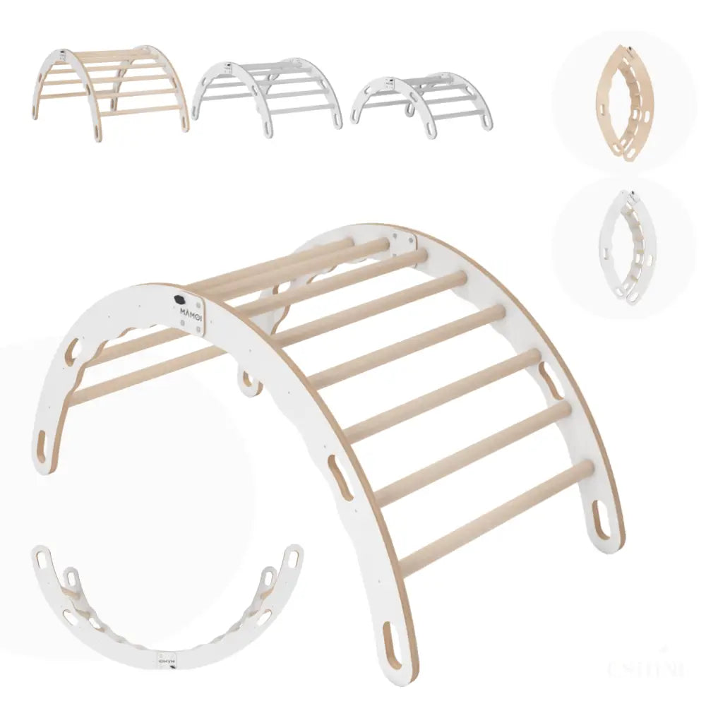 MAMOI® Triangle interieur, Mur escalade pour enfant, Aire de jeux pour bebe, Espalier en bois, Rocker arche à partir de 1/2/3 an, Bascule montessori-0