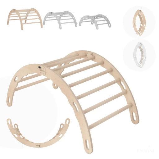 MAMOI® Triangle interieur, Mur escalade pour enfant, Aire de jeux pour bebe, Espalier en bois, Rocker arche à partir de 1/2/3 an, Bascule montessori-0