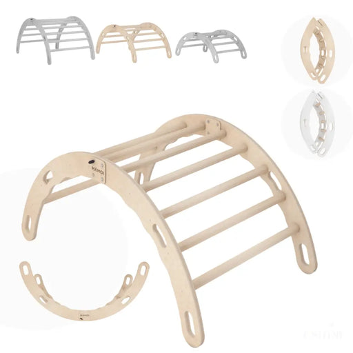 MAMOI® Triangle interieur, Mur escalade pour enfant, Aire de jeux pour bebe, Espalier en bois, Rocker arche à partir de 1/2/3 an, Bascule montessori-0