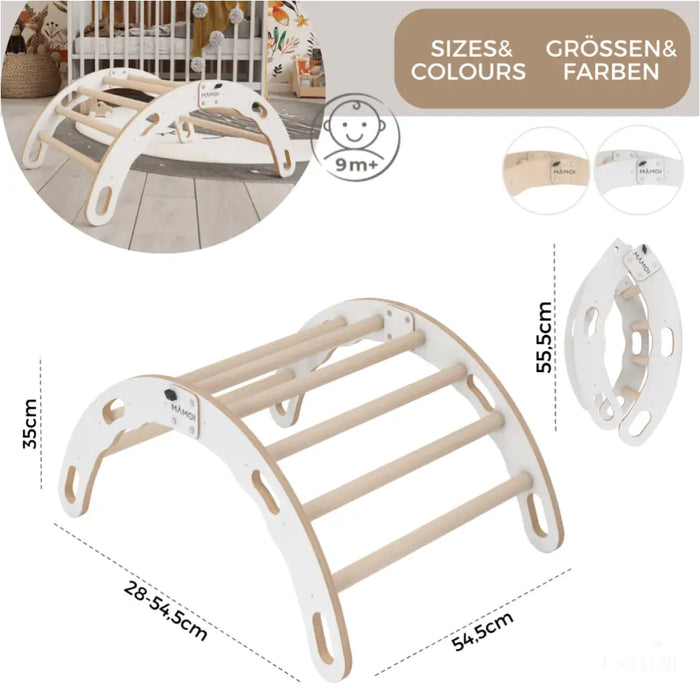 MAMOI® Triangle interieur, Mur escalade pour enfant, Aire de jeux pour bebe, Espalier en bois, Rocker arche à partir de 1/2/3 an, Bascule montessori-2