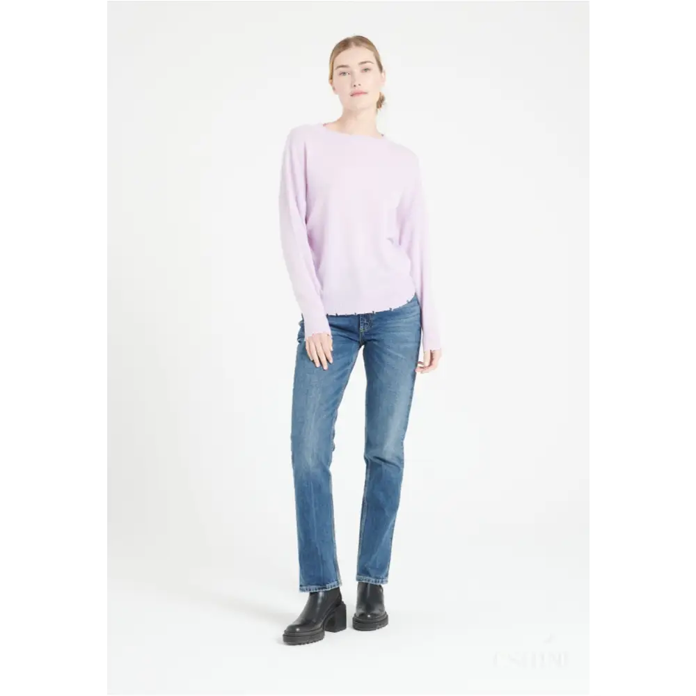 MIA 17 Pull col rond en cachemire avec finitions ciselées lilas-1