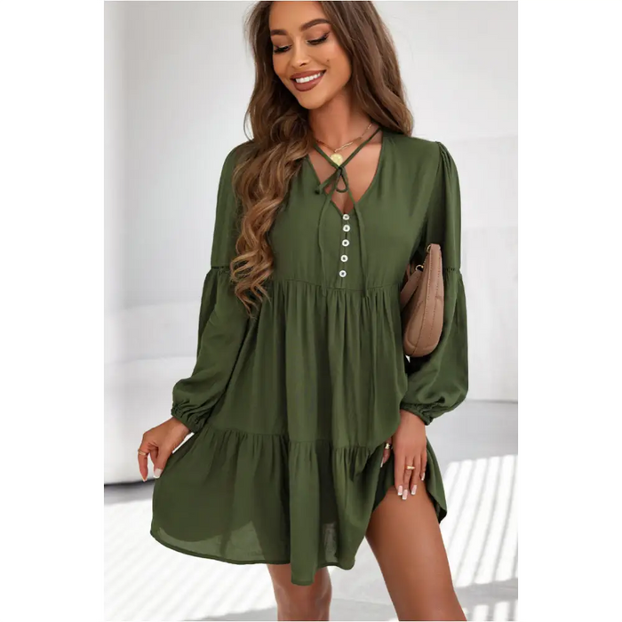 Mini-robe verte bouffantes et à plusieurs niveaux-4