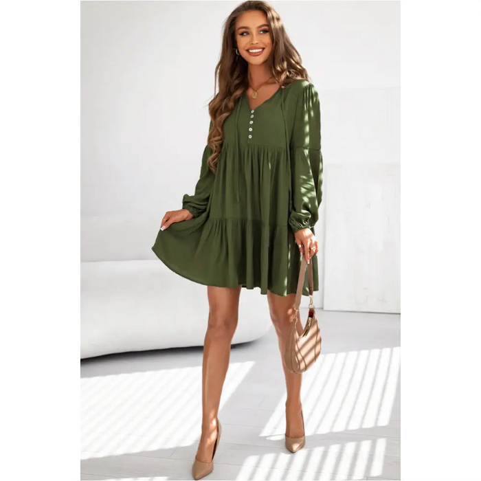 Mini-robe verte bouffantes et à plusieurs niveaux-8