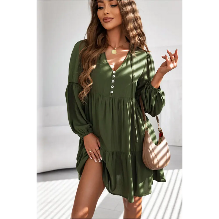 Mini-robe verte bouffantes et à plusieurs niveaux-6