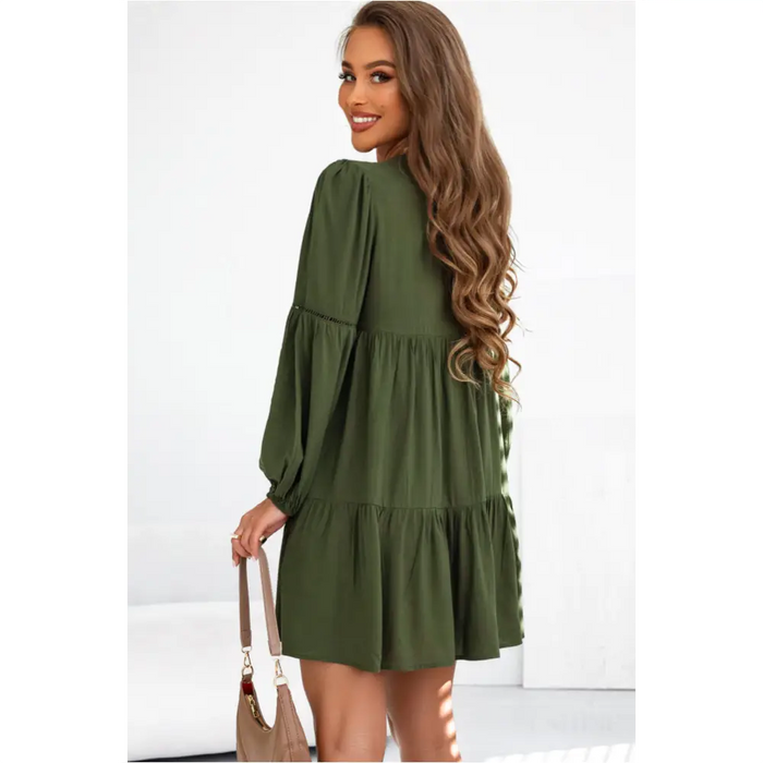 Mini-robe verte bouffantes et à plusieurs niveaux-5