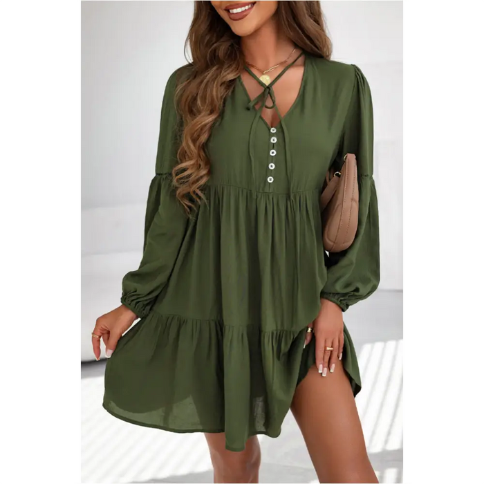 Mini-robe verte bouffantes et à plusieurs niveaux-7