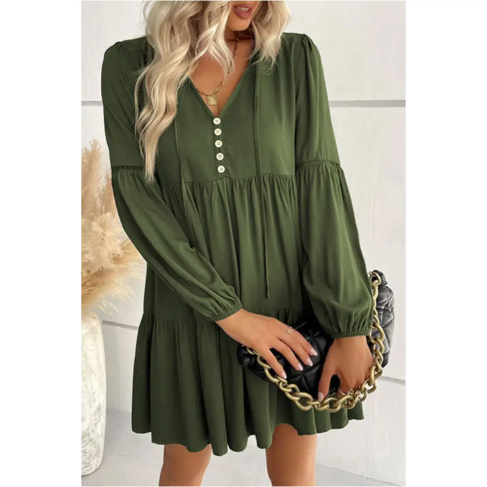 Mini-robe verte bouffantes et à plusieurs niveaux-0