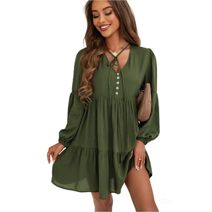 Mini-robe verte bouffantes et à plusieurs niveaux-17