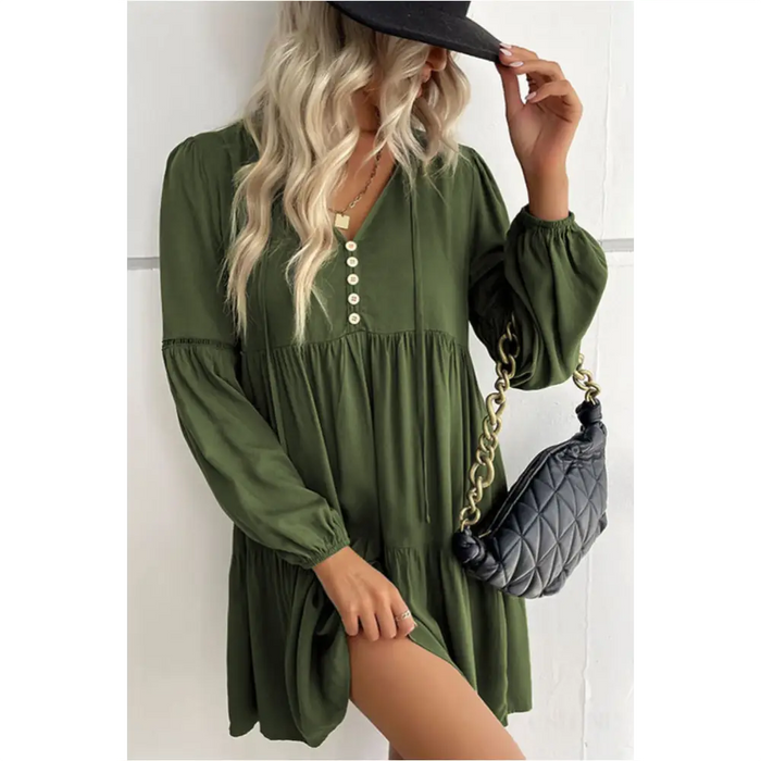 Mini-robe verte bouffantes et à plusieurs niveaux-2