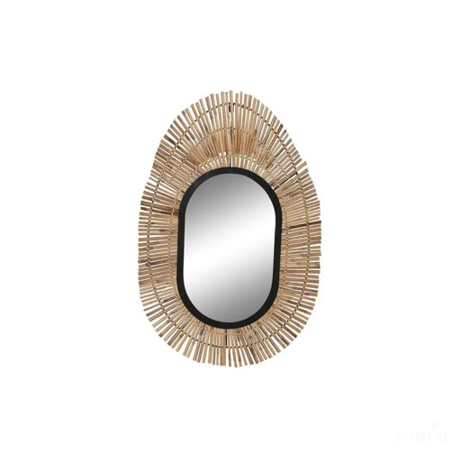 Miroir mural DKD Home Decor Miroir Naturel Noir Métal Rotin (63 x 1,5 x 92 cm)-0