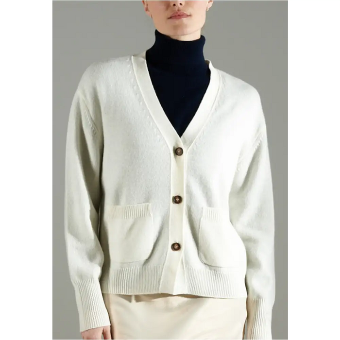 NAMI 1 Cardigan col V boutonné 4 fils en cachemire blanc écru-3