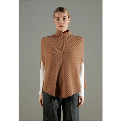 NAMI 10 Poncho col montant 4 fils en cachemire camel-0