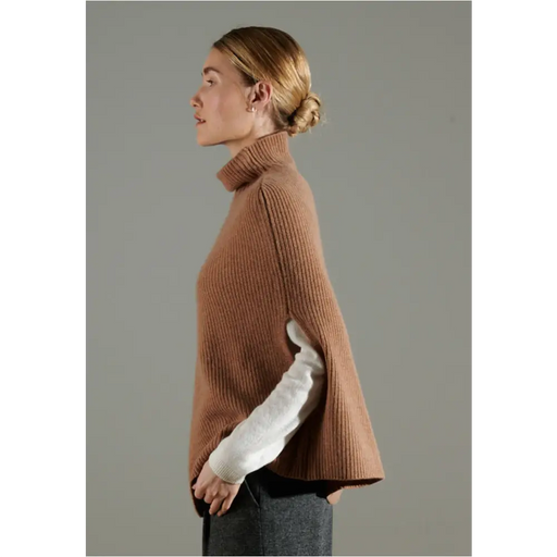 NAMI 10 Poncho col montant 4 fils en cachemire camel-1