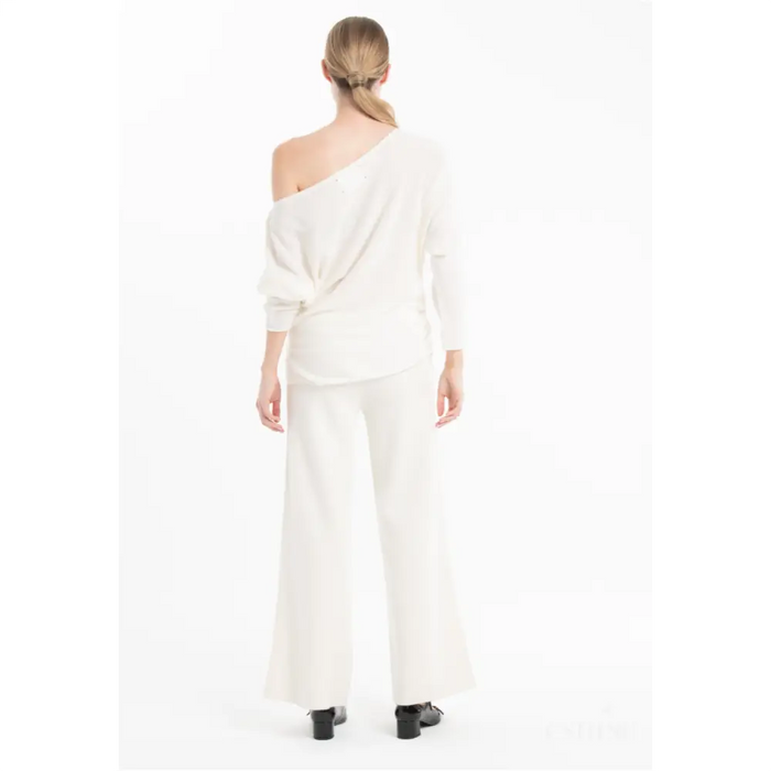 NAMI 25 Pantalon en maille milano en cachemire blanc écru-2