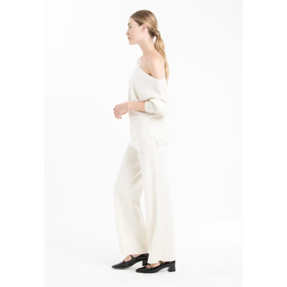 NAMI 25 Pantalon en maille milano en cachemire blanc écru-1