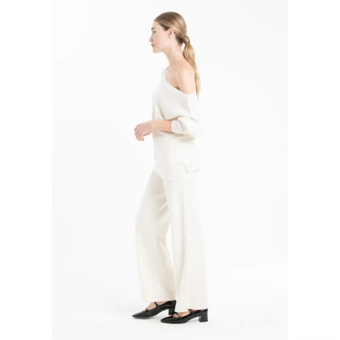 NAMI 25 Pantalon en maille milano en cachemire blanc écru-1