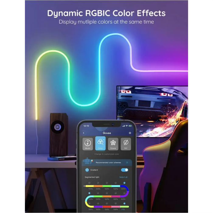 Neon Light Musique RGBIC Coloré avec Bluetooth et WiFi