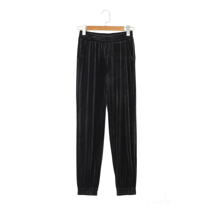 Pantalon de jogging en velours uni noir-5