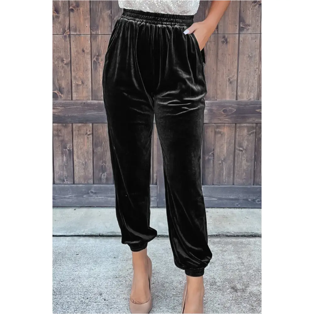 Pantalon de jogging en velours uni noir-0