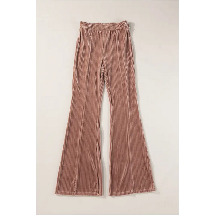 Pantalon évasé en velours rose -3