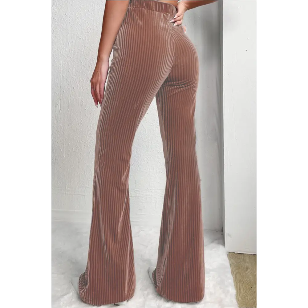 Pantalon évasé en velours rose -1