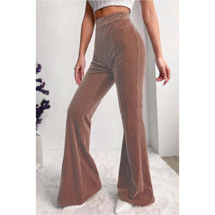 Pantalon évasé en velours rose -2