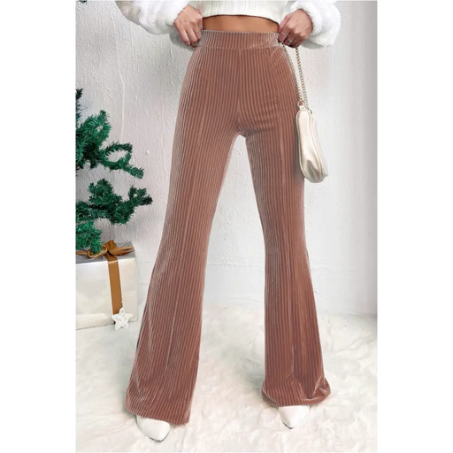 Pantalon évasé en velours rose -0