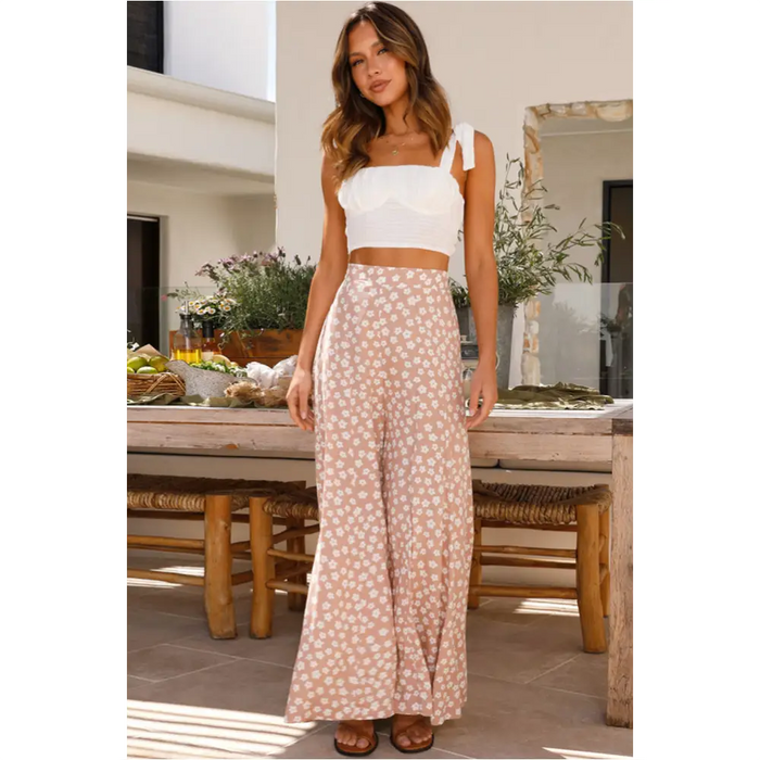 Pantalon évasé taille haute Boho floral -2