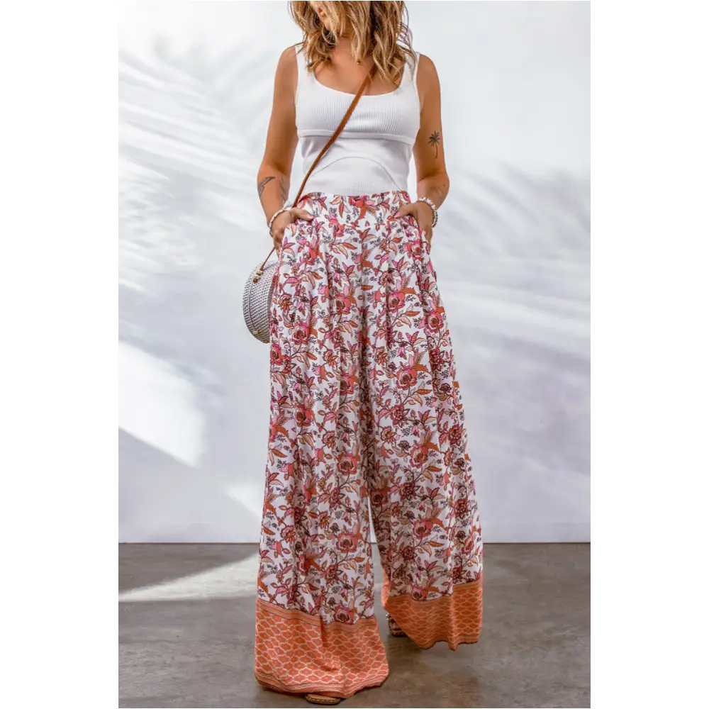 Pantalon floral rouge -0