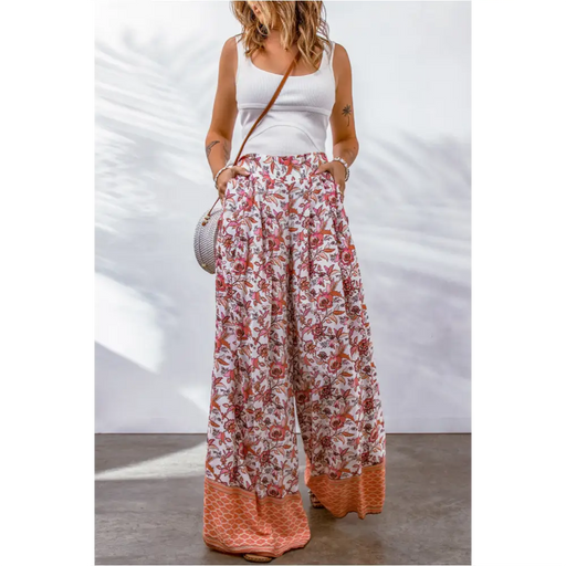 Pantalon floral rouge -0