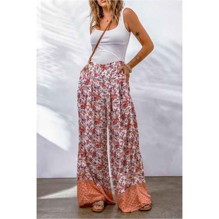 Pantalon floral rouge -2