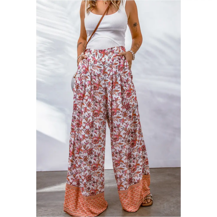 Pantalon floral rouge -3