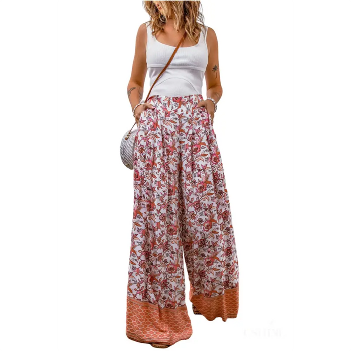 Pantalon floral rouge -4