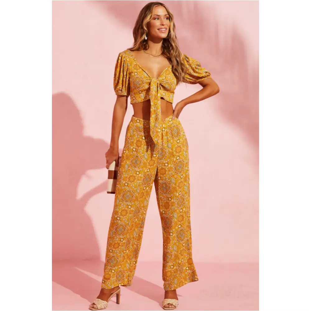 Pantalon Jaune imprimé floral bohème -3