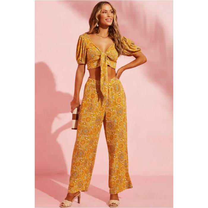 Pantalon Jaune imprimé floral bohème -3