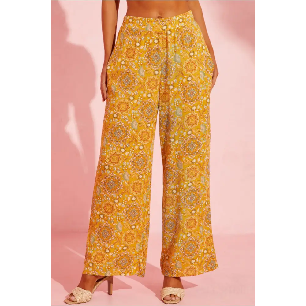 Pantalon Jaune imprimé floral bohème -0