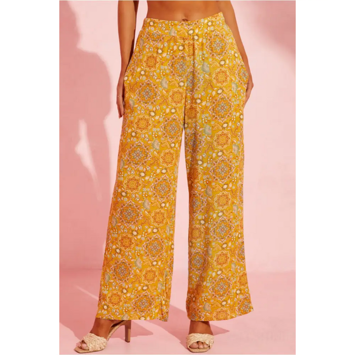 Pantalon Jaune imprimé floral bohème -0