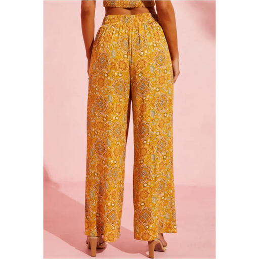 Pantalon Jaune imprimé floral bohème -1