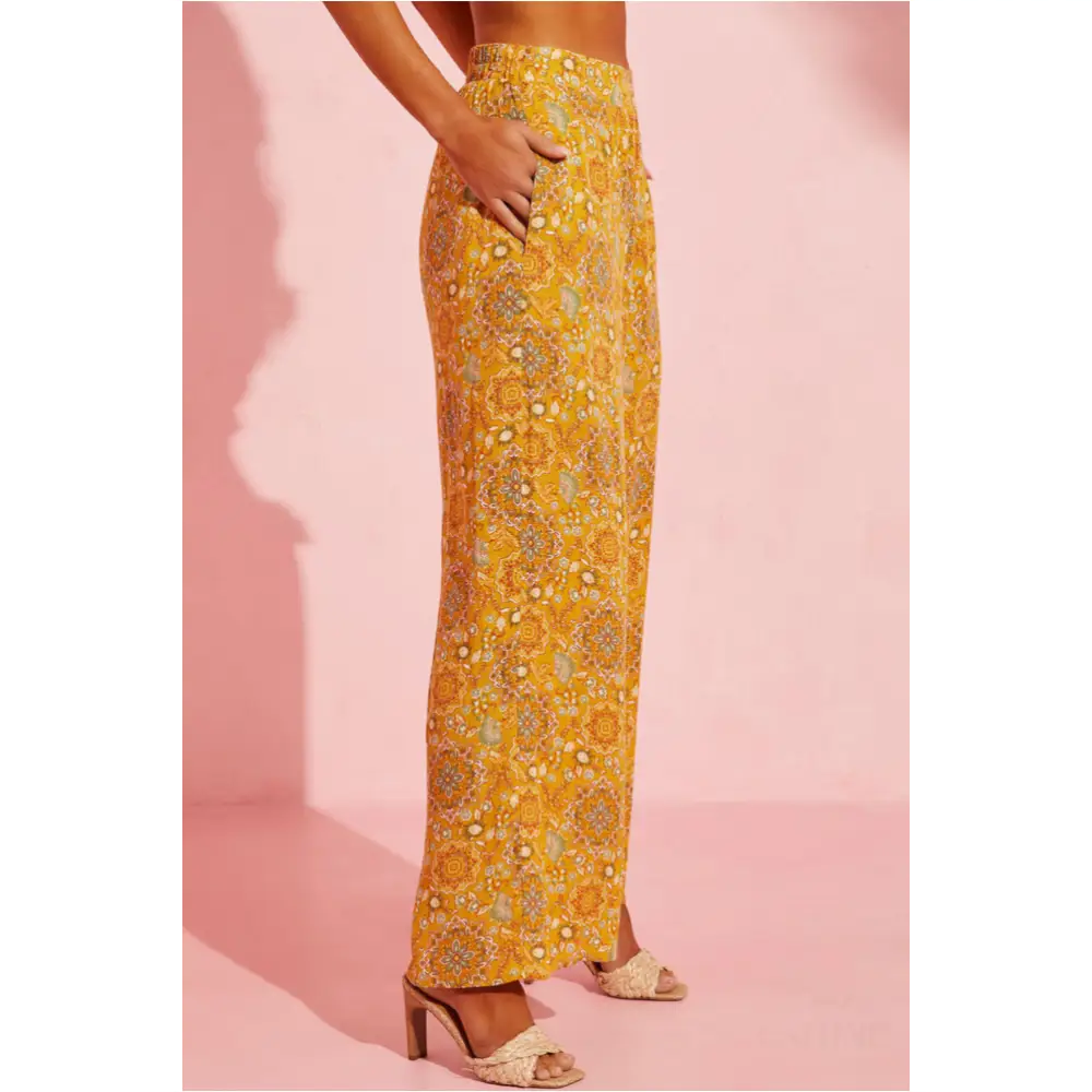 Pantalon Jaune imprimé floral bohème -2